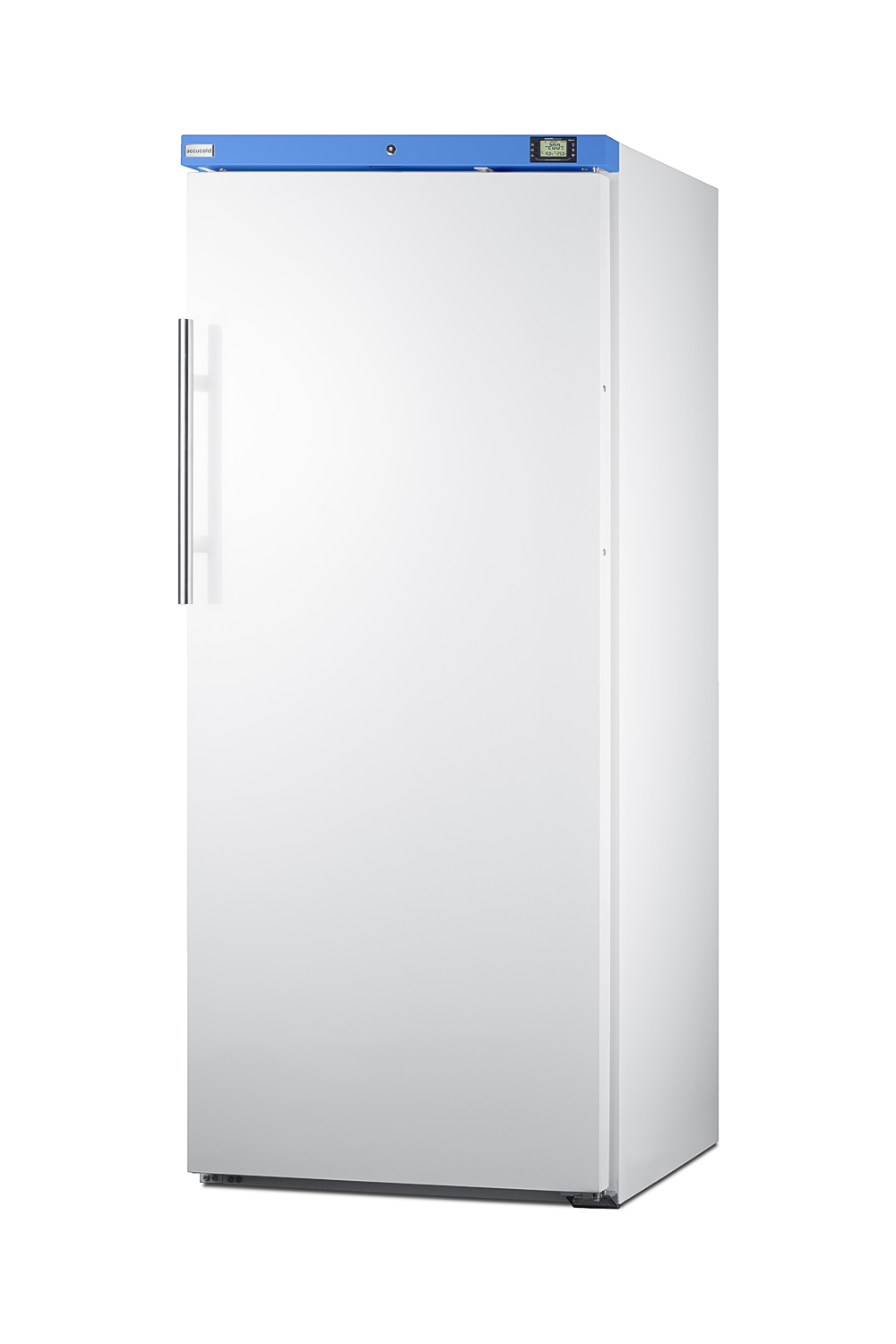Upright manual defrost freezer with lock and external alarm/thermometer for general purpose storage applications